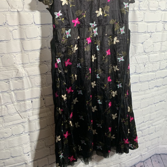 Free People Silk Babydoll Floral Mini Dress Deep V-Neck Black Whimsigoth Y2K 4 - Picture 7 of 10